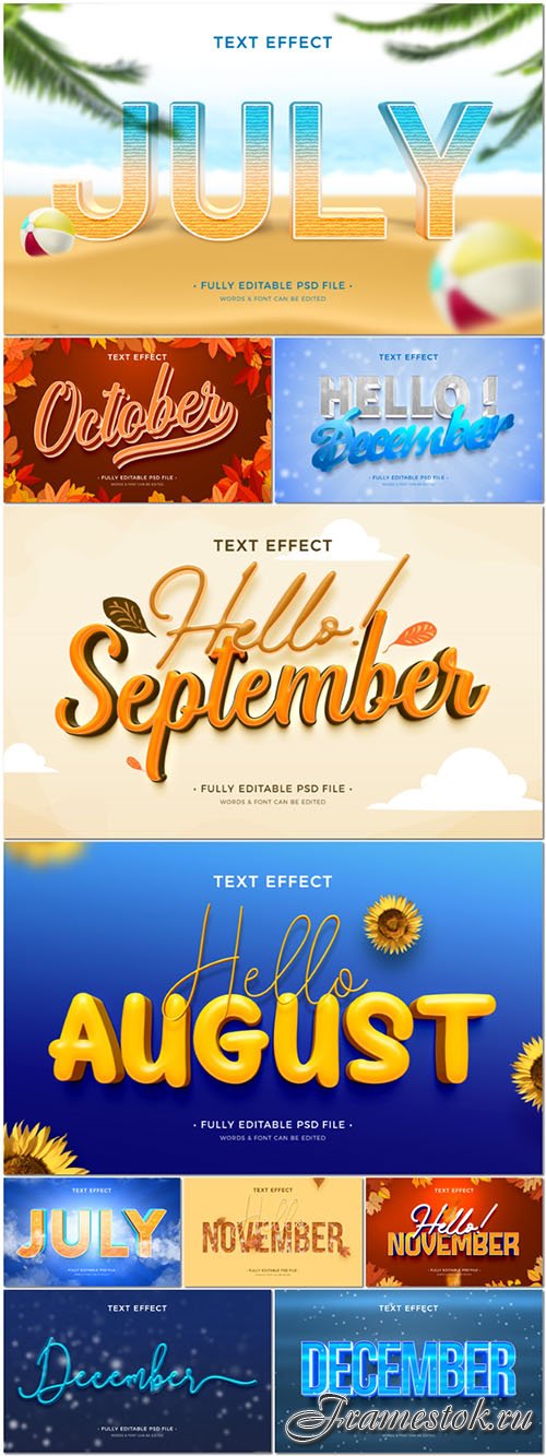 PSD months of the year style text effect editable