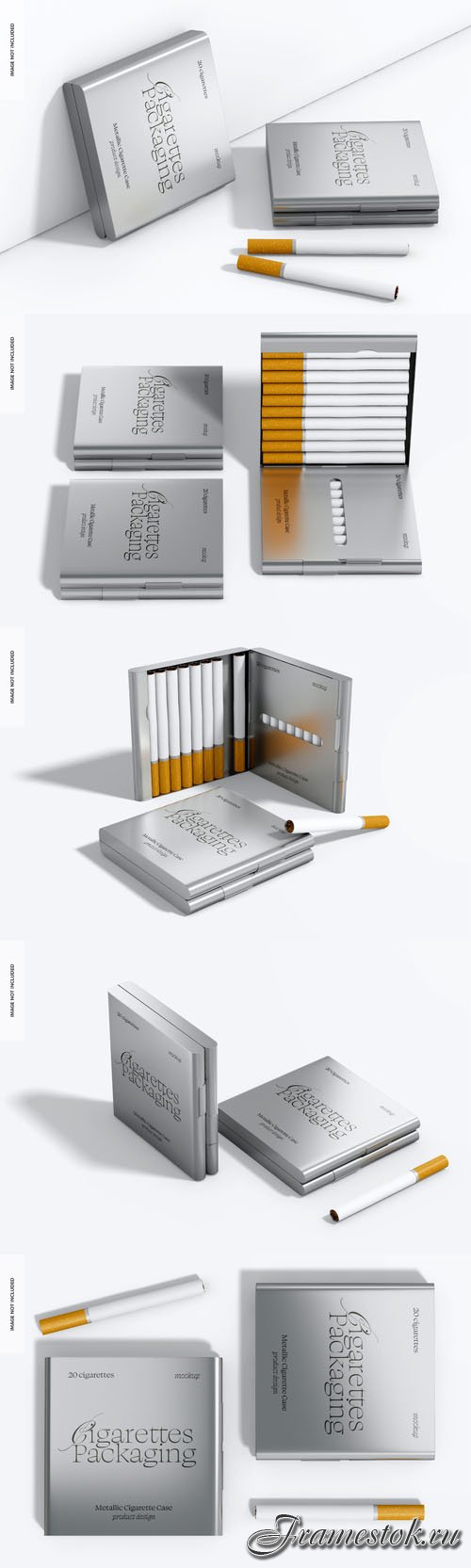 Metallic cigarette case psd template mockup leaned design