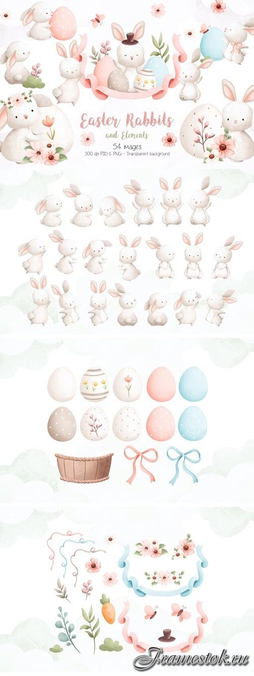 Easter Rabbits and Elements Clipart Beautiful Design