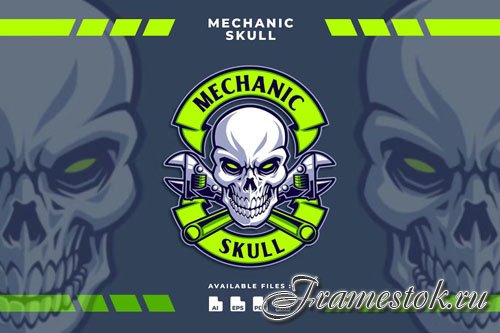 Mechanic Skull Emblem Badge Logo