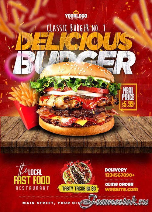 Burger Menu Promotion Flyer PSD Template