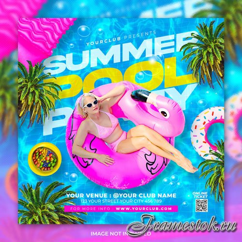 PSD club dj summer poll party flyer social media post and web banner template