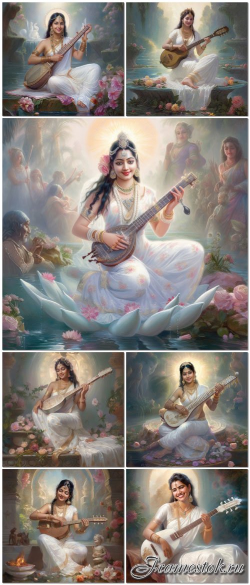 Photo divine mother sarswati playing guitar