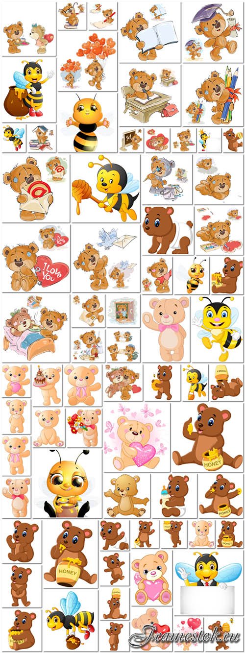 71 Bear and bees - vector clipart