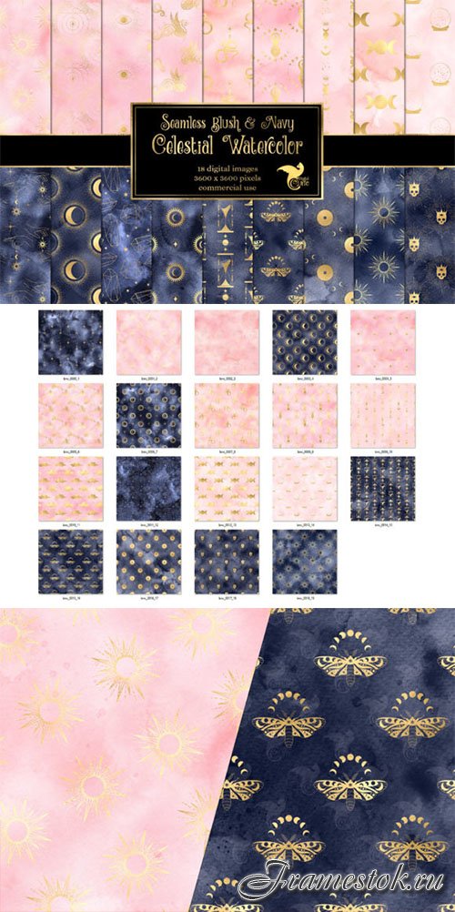 Blush and Navy Celestial Watercolor
