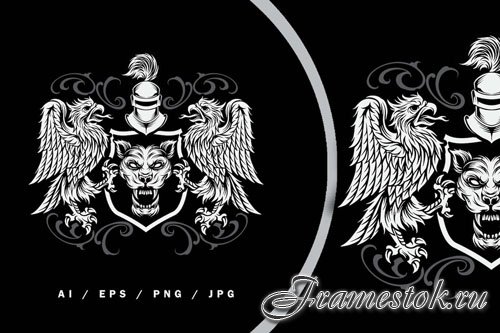 Grey Ornament Heraldic Bird Logo Illustration